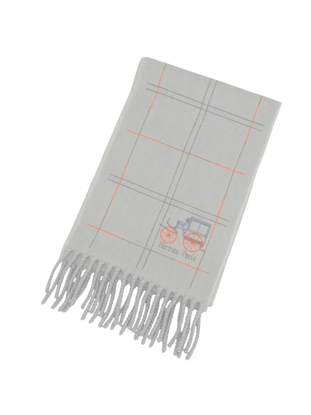 Hermes Clan Brode Roulis Nnu Cashmere 100% Logo Embroidery Scarf with Fringe